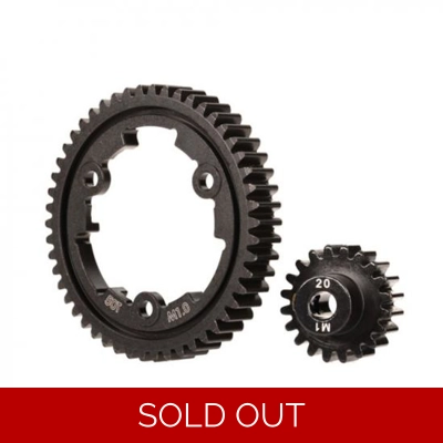 Spur gear 50Tooth, steel (wide-face)/ gear, 20-T pinion (1.0 metric pitch) (fits 5mm shaft)/set sc